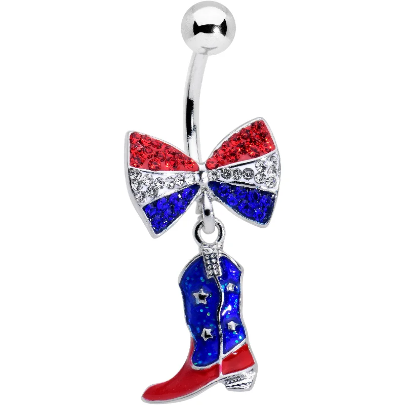 Comfortable Belly Rings with Special Design -Red Blue Clear Gem Bow Cowboy Boot Patriotic Dangle Belly Ring Comfortable Belly Rings with Special Design -Red Blue Clear Gem Bow Cowboy Boot Patriotic Dangle Belly Ring