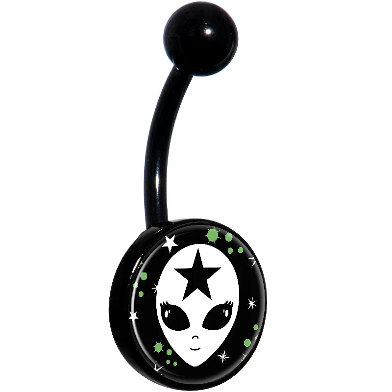 Belly Rings for Bold Fashion Choices -Starry Cute Alien Black Belly Ring