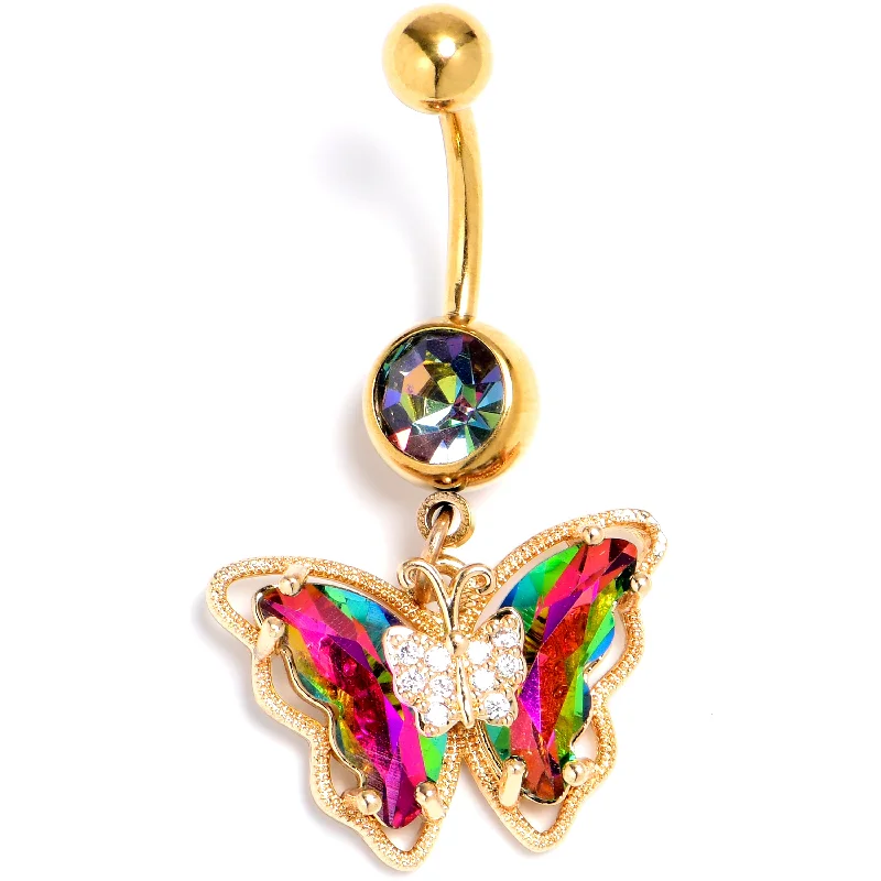 Comfortable Belly Rings with Unique Finish -Vitrail Gem Gold Tone Bright Beauty Butterfly Dangle Belly Ring Comfortable Belly Rings with Unique Finish -Vitrail Gem Gold Tone Bright Beauty Butterfly Dangle Belly Ring