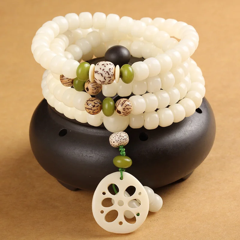 Men's Bracelets with Minimalist Charms-Buddha Stones White Bodhi Seed Mala 108 Beads Luck Bracelet Men's Bracelets with Minimalist Charms-Buddha Stones White Bodhi Seed Mala 108 Beads Luck Bracelet