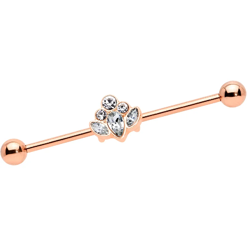 Women's Earrings – Elegant Designs for Every Personality--14 Gauge Clear Gem Rose Gold Hue Anodized Cluster Industrial Barbell 38mm