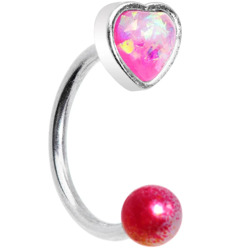 Bold Lip Rings with Unique Styles16 Gauge 5/16 Pink Faux Opal Heart Pearlescent Horseshoe Barbell