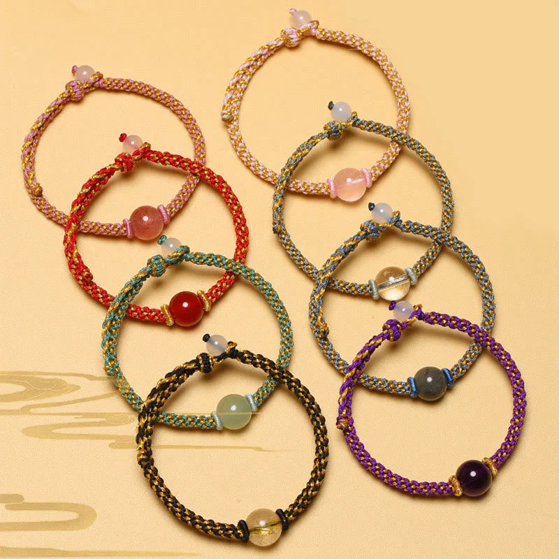 Bangles for Women with Unique Patterns-Buddha Stones Handmade Red Agate Amethyst Golden Rutilated Quartz Pink Crystal Bead Calm Braided Bracelet Bangles for Women with Unique Patterns-Buddha Stones Handmade Red Agate Amethyst Golden Rutilated Quartz Pink Crystal Bead Calm Braided Bracelet