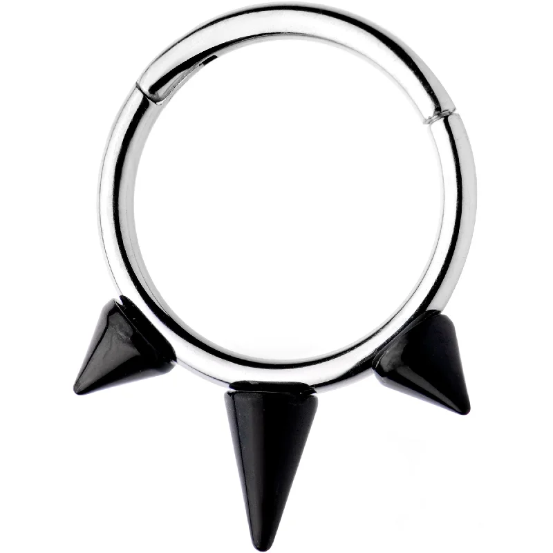 Women's Earrings – Elegant Designs for Every Personality--16 Gauge 3/8 Black Spike Punk Hinged Segment Ring