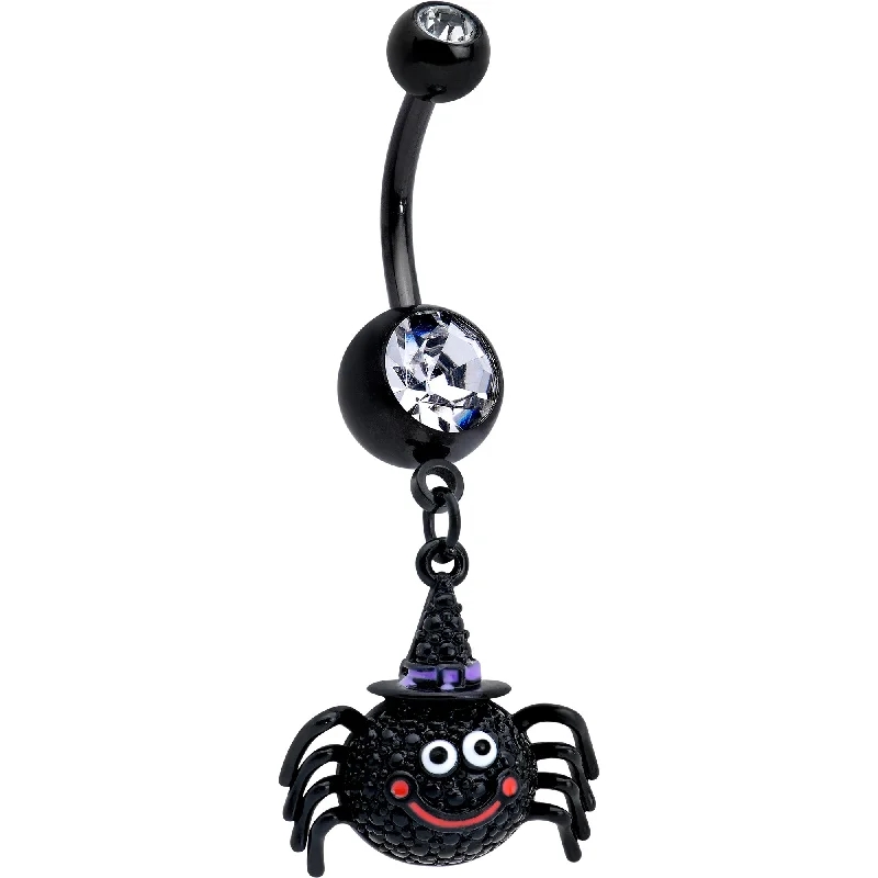 Belly Rings for Casual Fashion -Clear Gem Black Smiling Spider Witch Halloween Dangle Belly Ring Belly Rings for Casual Fashion -Clear Gem Black Smiling Spider Witch Halloween Dangle Belly Ring