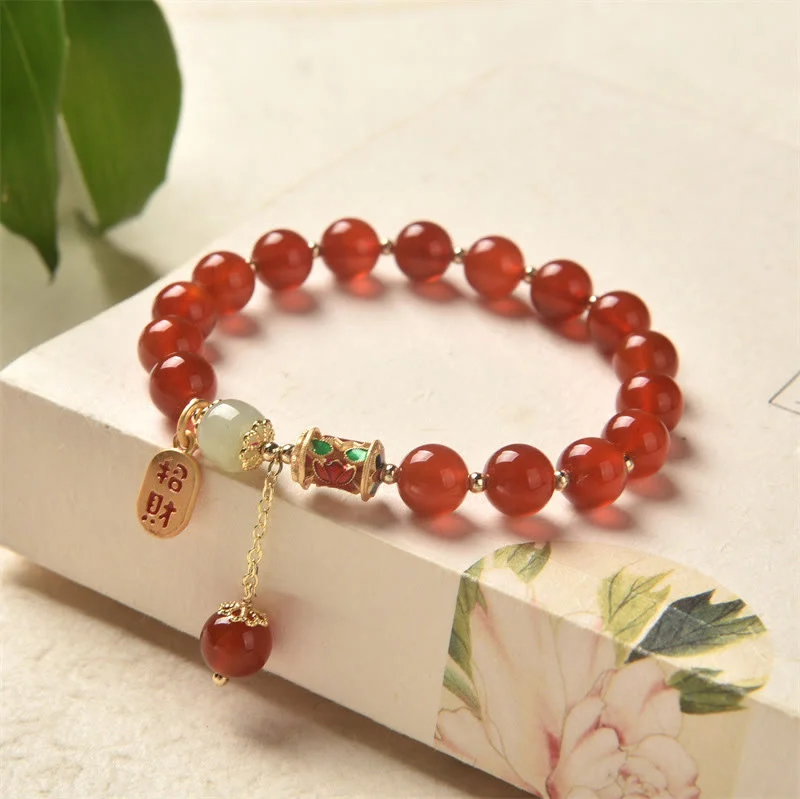 Personalized Gold Bangles for Women-Buddha Stones Natural Red Agate Jade Confidence Fortune Blessing Charm Bracelet