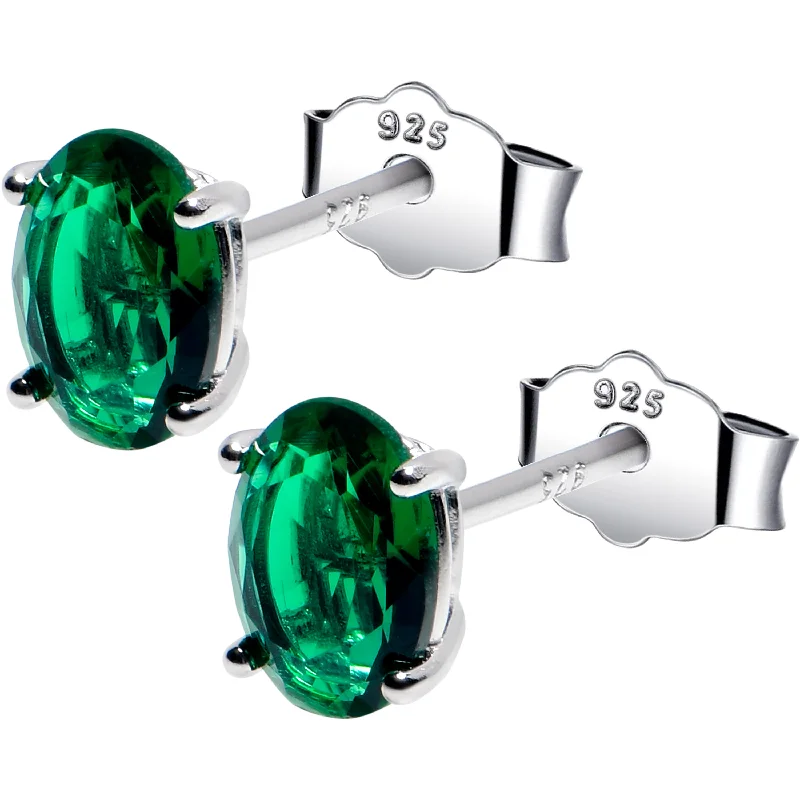 Women's Earrings – Elegant Designs for Every Personality--4mm CZ Oval 925 Sterling Silver May Birthstone Stud Earrings