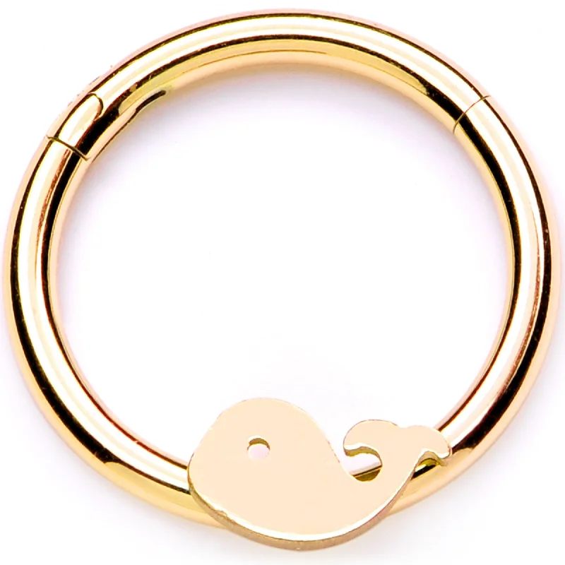 Stunning Lip Rings for Bold Fashion16 Gauge 3/8 Gold Tone Whale of a Hinged Segment Ring