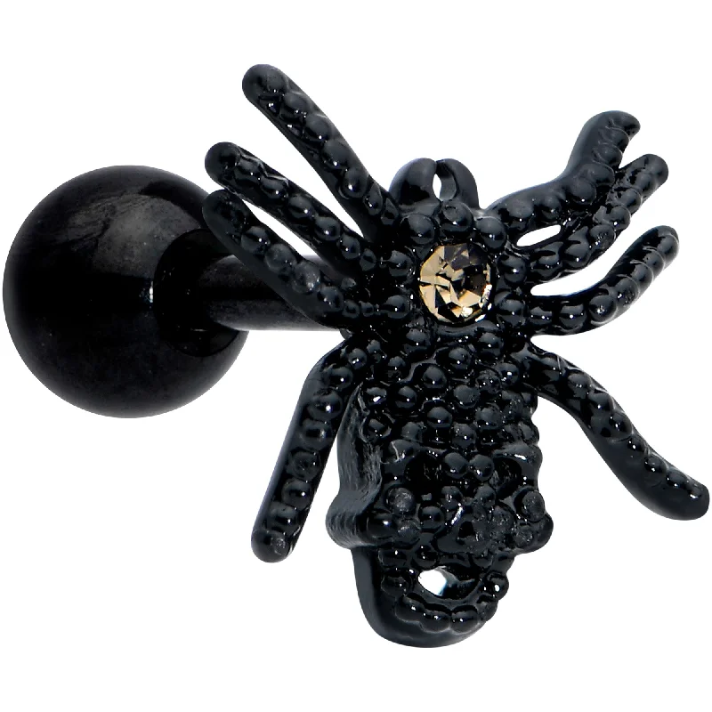 Women's Earrings – Elegant Designs for Every Personality--16 Gauge 1/4 Yellow Gem Black Spider Halloween Cartilage Tragus Earring