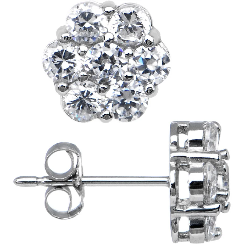 Women's Earrings – Elegant Designs for Every Personality--14kt White Gold 9mm CZ Flower Stud Earrings Women's Earrings – Elegant Designs for Every Personality--14kt White Gold 9mm CZ Flower Stud Earrings