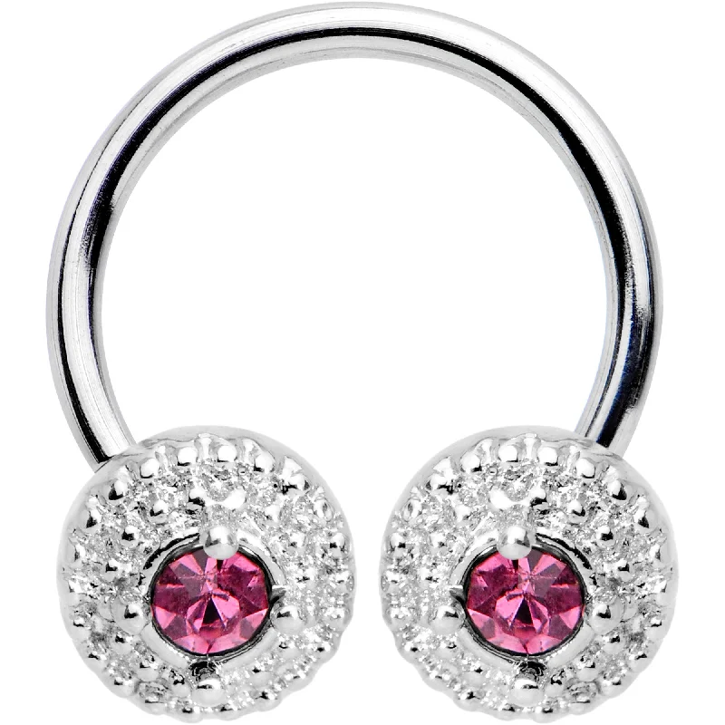 Trendy Lip Rings with Modern Style16 Gauge 3/8 Pink Gem Silver Tone Disc Horseshoe Circular Barbell