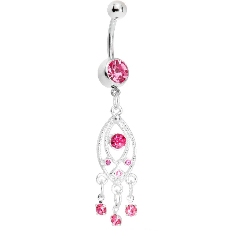 Unique Belly Rings for Bold Style -Pink Gem Grecian Glamour Chandelier Belly Ring