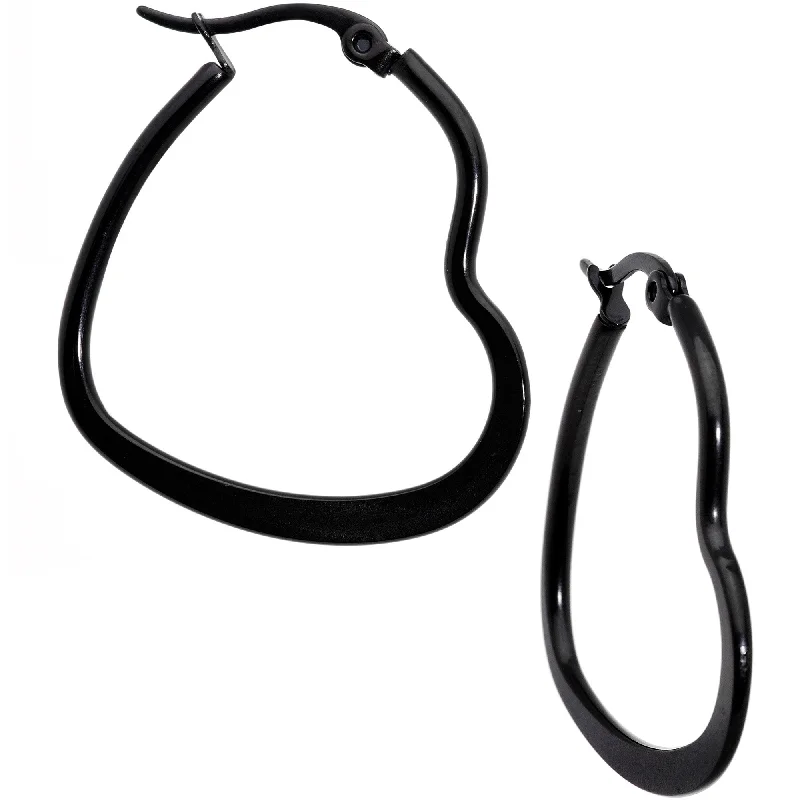 Women's Earrings – Elegant Designs for Every Personality--30mm Black Tone PVD Stainless Steel Heart Hoop Earrings Women's Earrings – Elegant Designs for Every Personality--30mm Black Tone PVD Stainless Steel Heart Hoop Earrings