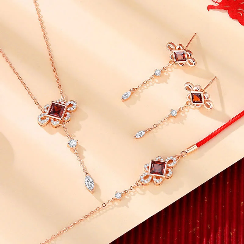 Women's Earrings – Elegant Designs for Every Personality--Buddha Stones 925 Sterling Silver Chinese Knotting Red Zircon Wealth Necklace Pendant Bracelet Earrings Set Women's Earrings – Elegant Designs for Every Personality--Buddha Stones 925 Sterling Silver Chinese Knotting Red Zircon Wealth Necklace Pendant Bracelet Earrings Set