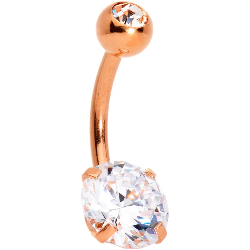 Comfortable Belly Rings for Easy Wear -Clear Gem Rose Gold Tone Large and Small Gem Belly Ring Comfortable Belly Rings for Easy Wear -Clear Gem Rose Gold Tone Large and Small Gem Belly Ring