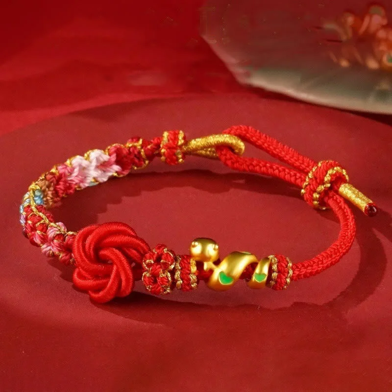 Sturdy Bangles for Women-Buddha Stones Red String Mandala Knot Hand-woven Colorful Flowers Year Of The Snake Protection Braided Bracelet
