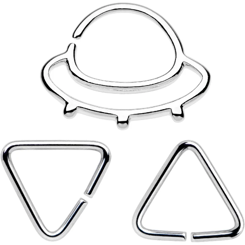 Trendy Nose Rings with Sparkling Finishes -16 Gauge 5/16 Outer Space UFO Septum Ring Pack Set of 3 Trendy Nose Rings with Sparkling Finishes -16 Gauge 5/16 Outer Space UFO Septum Ring Pack Set of 3