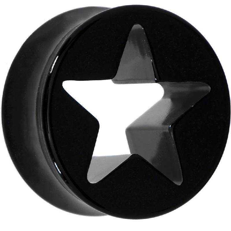 Women's Earrings – Elegant Designs for Every Personality--20mm Black Acrylic Hollow Star Saddle Plug