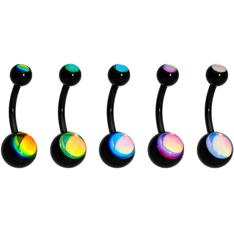 Beautiful Belly Rings for Fashionable Women -Iridescent Gem Black Captivating Colors Belly Ring Set of 5 Beautiful Belly Rings for Fashionable Women -Iridescent Gem Black Captivating Colors Belly Ring Set of 5