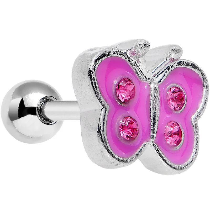 Women's Earrings – Elegant Designs for Every Personality--14 Gauge 1/4 Pink Cutiepie Butterfly Tragus Cartilage Earring
