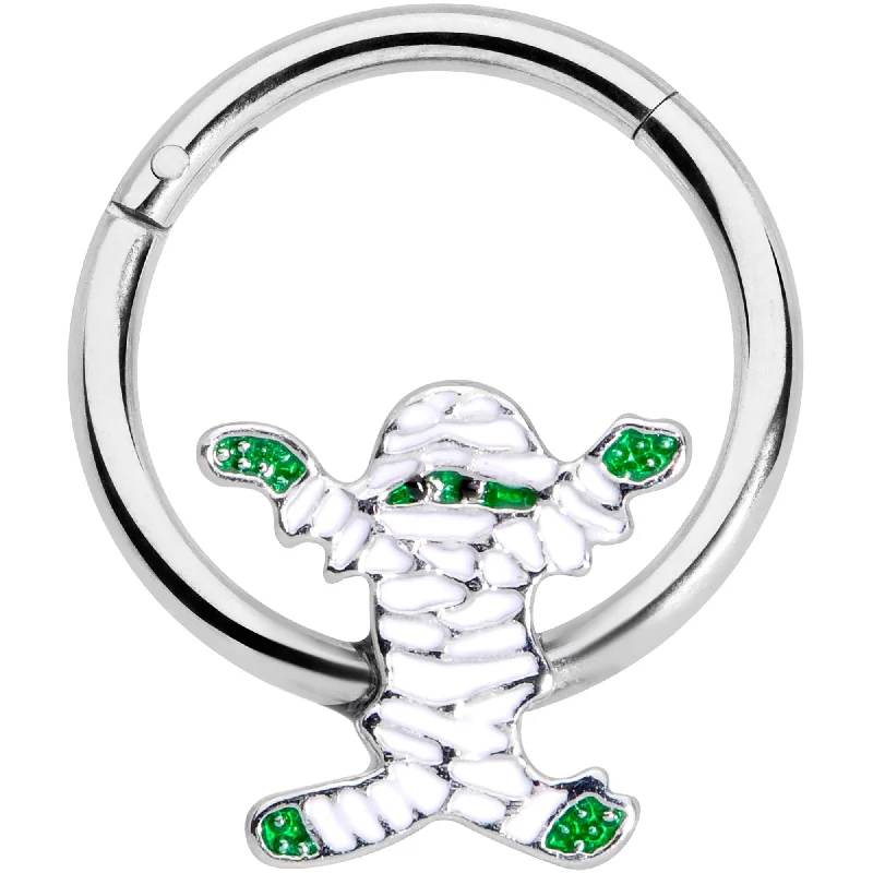 Comfortable and Elegant Nose Rings for Women -16 Gauge 3/8 White Green Mummy Halloween Hinged Segment Ring Comfortable and Elegant Nose Rings for Women -16 Gauge 3/8 White Green Mummy Halloween Hinged Segment Ring
