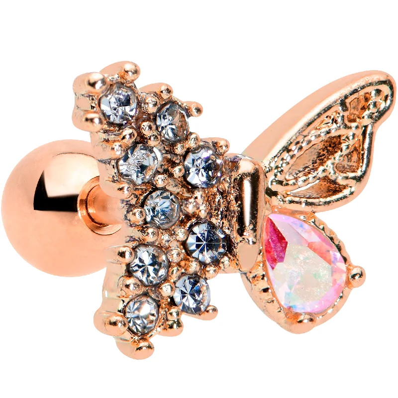 Women's Earrings – Elegant Designs for Every Personality--16 Gauge 1/4 Clear Gem Rose Gold Tone Glam Butterfly Cartilage Tragus