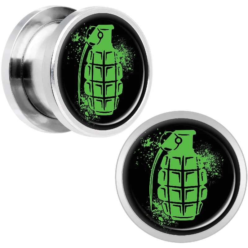Women's Earrings – Elegant Designs for Every Personality--Green Grenade Steel Screw Fit Plug Set 1/2 Women's Earrings – Elegant Designs for Every Personality--Green Grenade Steel Screw Fit Plug Set 1/2