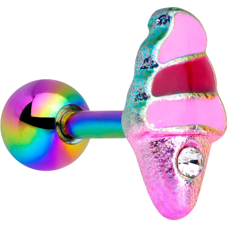 Women's Earrings – Elegant Designs for Every Personality--16 Gauge 1/4 Clear Gem Rainbow Ice Cream Cone Cartilage Tragus