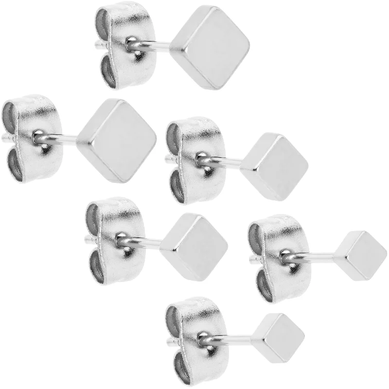 Women's Earrings – Elegant Designs for Every Personality--3mm 4mm 5mm Square 316L Stainless Steel Stud Earrings 3 Pack