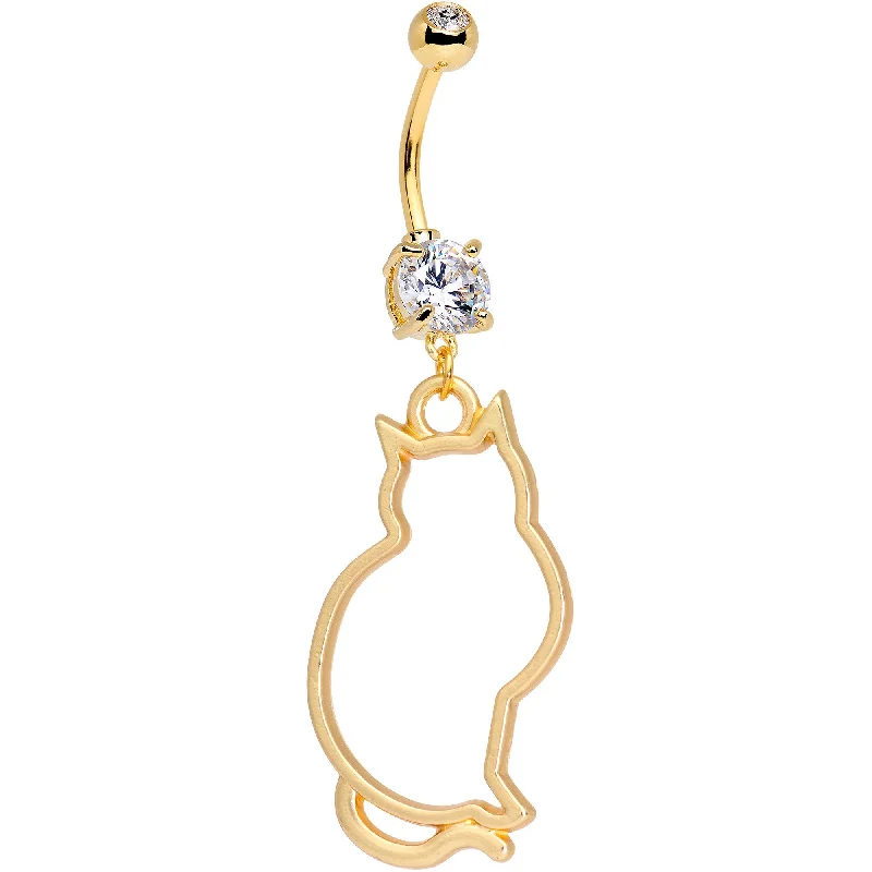Stylish Belly Rings for Exclusive Fashion -Handcrafted Gold Tone Anodized Kitty Cat Silhouette Dangle Belly Ring Stylish Belly Rings for Exclusive Fashion -Handcrafted Gold Tone Anodized Kitty Cat Silhouette Dangle Belly Ring