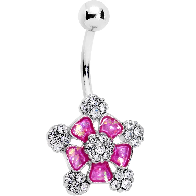 Stylish Belly Rings for Modern Fashion -Pink Faux Opal Fun Times Flower Belly Ring