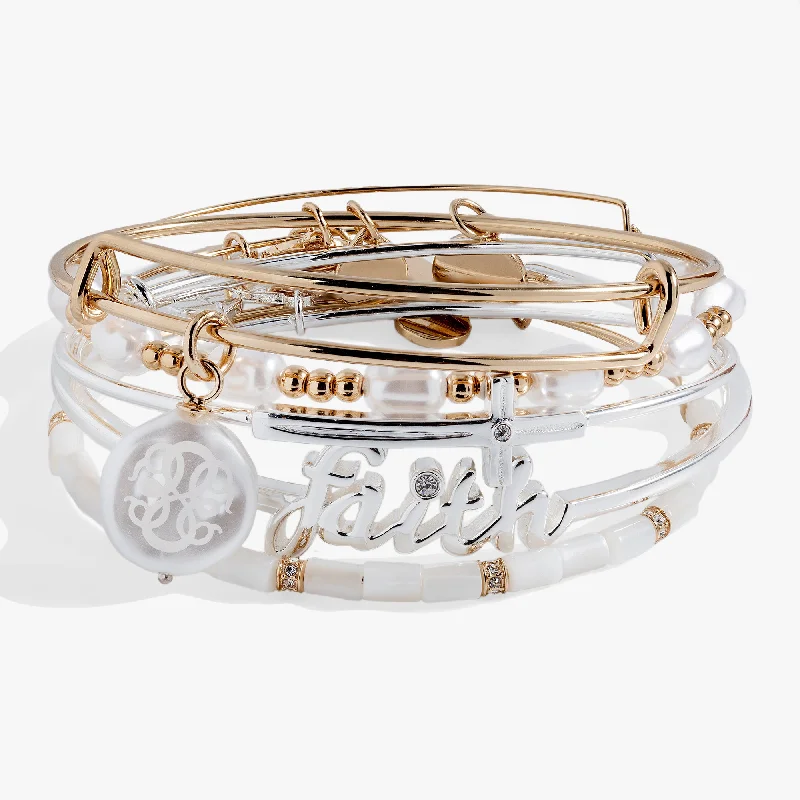 Sparkling Beaded Bangles for Women-Faith Bracelets Set of 5