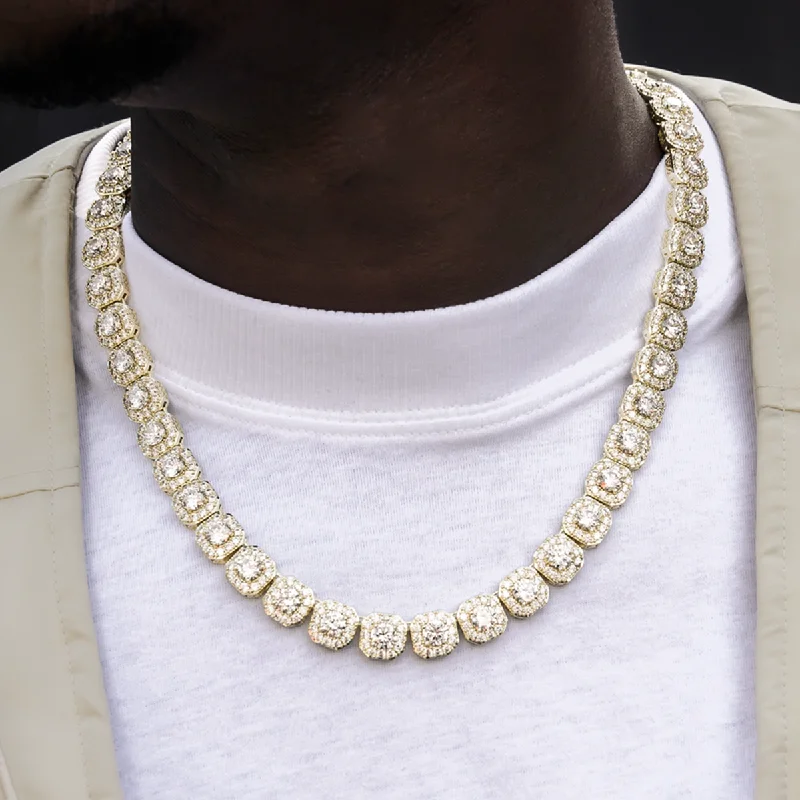 Men's Trendy Bracelets with Nature-inspired Charms-Clustered Tennis Chain in Yellow Gold- 12mm Men's Trendy Bracelets with Nature-inspired Charms-Clustered Tennis Chain in Yellow Gold- 12mm