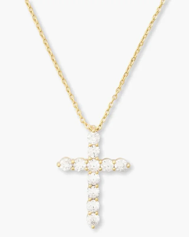 Shop Classic Women's Necklaces & Pendants with a Modern Twist-"Oh She Fancy" Cross Pendant 18" - Gold|White Diamondettes Shop Classic Women's Necklaces & Pendants with a Modern Twist-"Oh She Fancy" Cross Pendant 18" - Gold|White Diamondettes