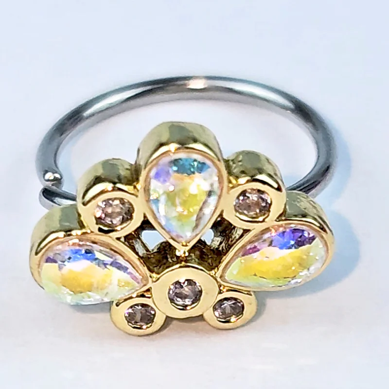 Nose Rings with Barbell Style -20 Gauge 5/16 Aurora Gem Golden Crown Deluxe Nose Hoop Nose Rings with Barbell Style -20 Gauge 5/16 Aurora Gem Golden Crown Deluxe Nose Hoop