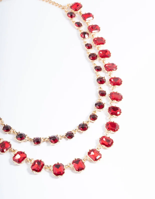 Shop Classic Women's  Necklaces & Pendants with a Modern Twist-Red Double Row Stone Statement Necklace