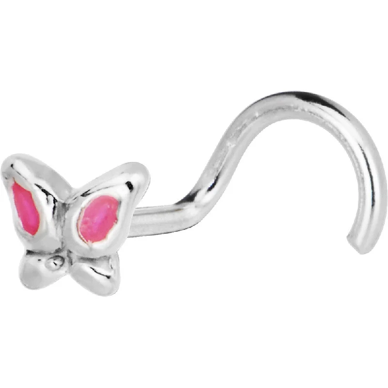 Nose Rings for Yoga and Meditation -Sterling Silver 3mm Pink Gem Butterfly Nose Ring Nose Rings for Yoga and Meditation -Sterling Silver 3mm Pink Gem Butterfly Nose Ring
