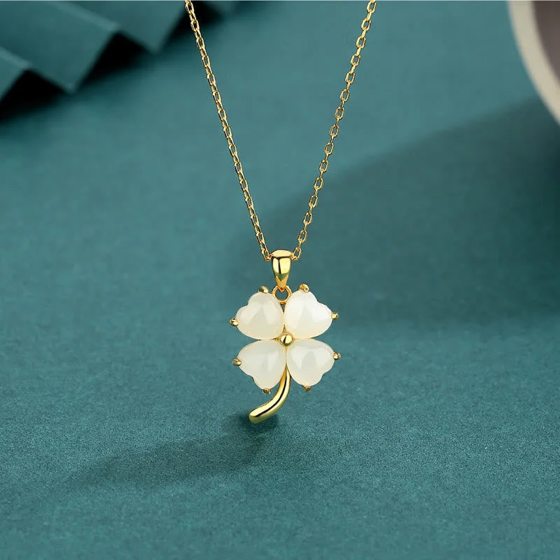 Shop Classic Women's Necklaces & Pendants with a Modern Twist-Buddha Stones Hetian Jade 925 Sterling Silver Four Leaf Clover Necklace Pendant Shop Classic Women's Necklaces & Pendants with a Modern Twist-Buddha Stones Hetian Jade 925 Sterling Silver Four Leaf Clover Necklace Pendant