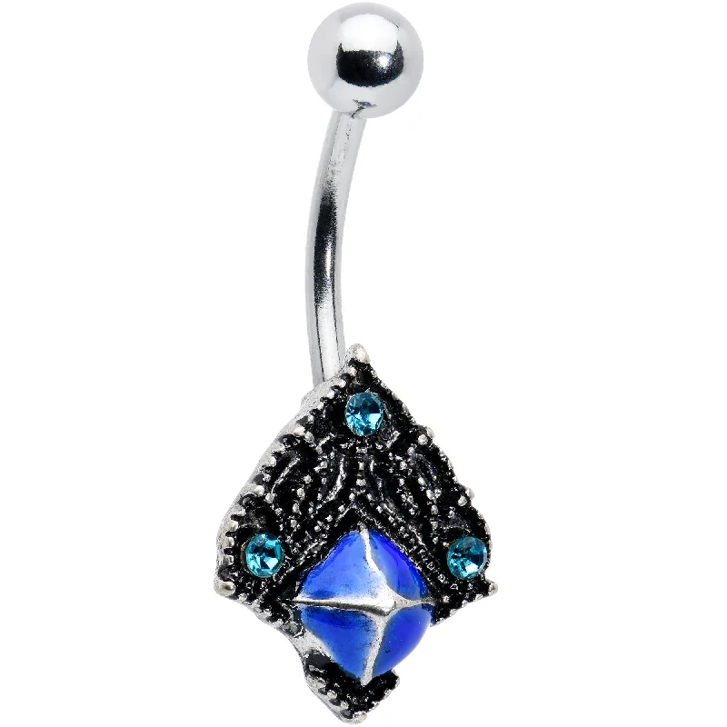 Trendy Belly Rings for Fashion-Forward Women -Blue Gem Rococo Blues Elegant Belly Ring