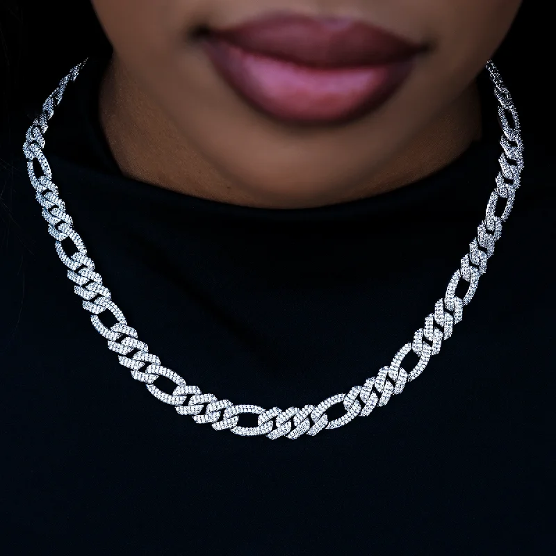 Shop Classic Women's Necklaces & Pendants with a Modern Twist-Diamond Figaro Necklace in White Gold- 10mm Shop Classic Women's Necklaces & Pendants with a Modern Twist-Diamond Figaro Necklace in White Gold- 10mm