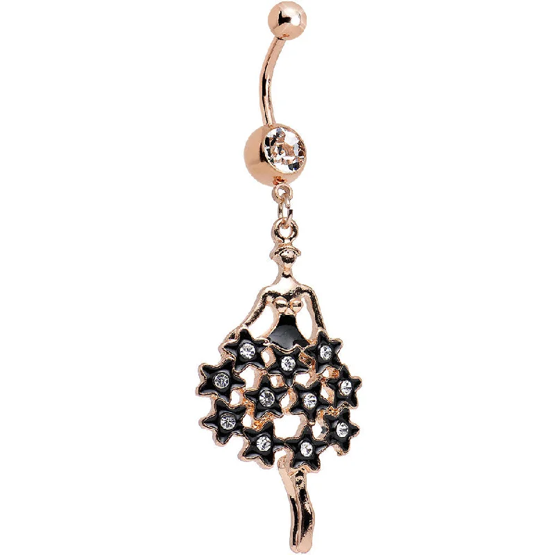 Trendy Belly Rings for Fashion-Loving Women -Clear Gem Rose Gold Plated Dancing Skirt of Stars Dangle Belly Ring Trendy Belly Rings for Fashion-Loving Women -Clear Gem Rose Gold Plated Dancing Skirt of Stars Dangle Belly Ring