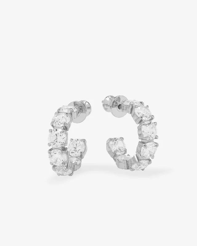 Women's Earrings – Elegant Designs for Every Personality--"Oh She Fancy" Hoops .75" - Silver|White Diamondettes Women's Earrings – Elegant Designs for Every Personality--"Oh She Fancy" Hoops .75" - Silver|White Diamondettes