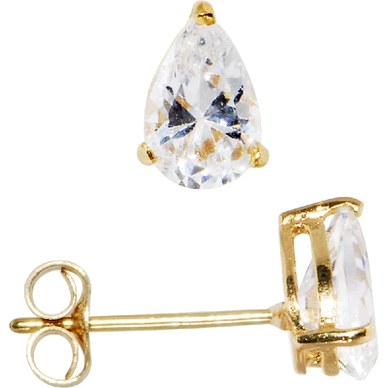 Women's Earrings – Elegant Designs for Every Personality--14kt Yellow Gold .23ct Basket Set Pear CZ Stud Earrings
