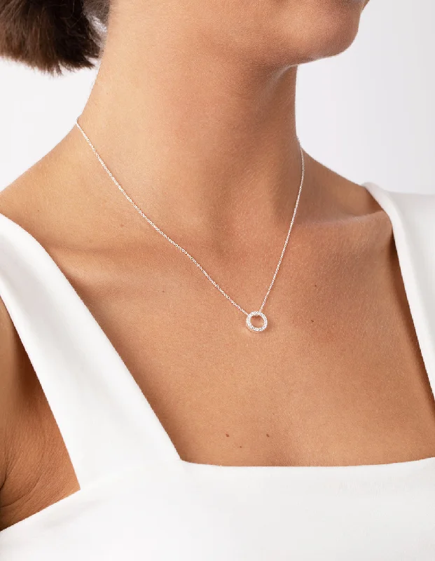 Shop Classic Women's Necklaces & Pendants with a Modern Twist-Sterling Silver Diamante Circle Pendant Necklace Shop Classic Women's Necklaces & Pendants with a Modern Twist-Sterling Silver Diamante Circle Pendant Necklace