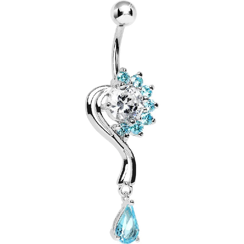 Classic Silver Belly Rings for Sleek Fashion -Aqua and Crystalline Dream Starlet Belly Ring Classic Silver Belly Rings for Sleek Fashion -Aqua and Crystalline Dream Starlet Belly Ring