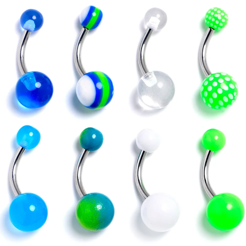 Stunning Belly Rings for Bold Statements -Blue White Green Belly Ring Set of 8