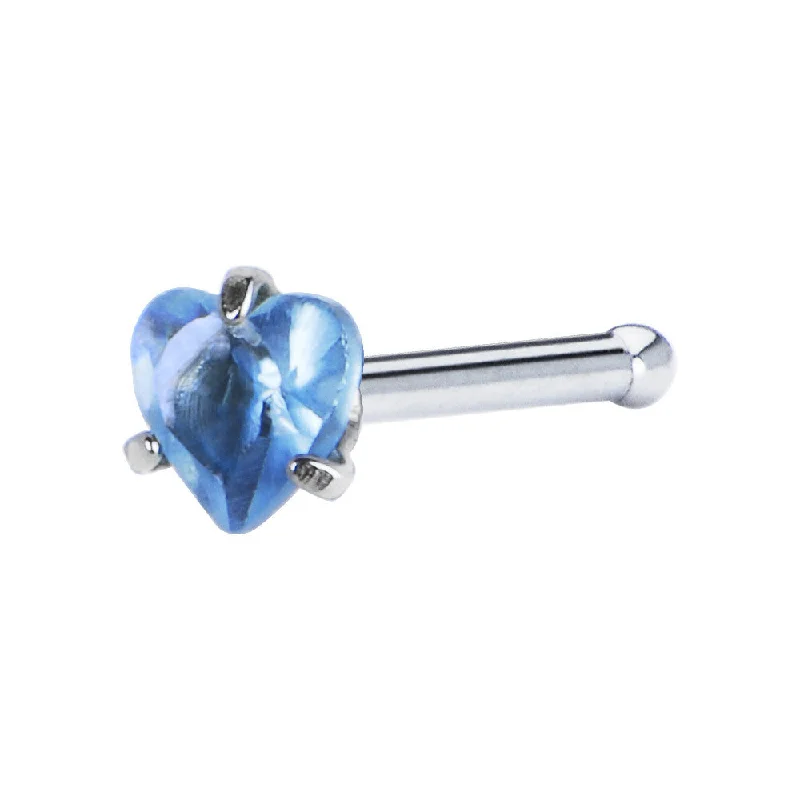 Nose Rings with Sparkling Diamonds -18 Gauge L. Blue Heart Cubic Zirconia Nose Bone