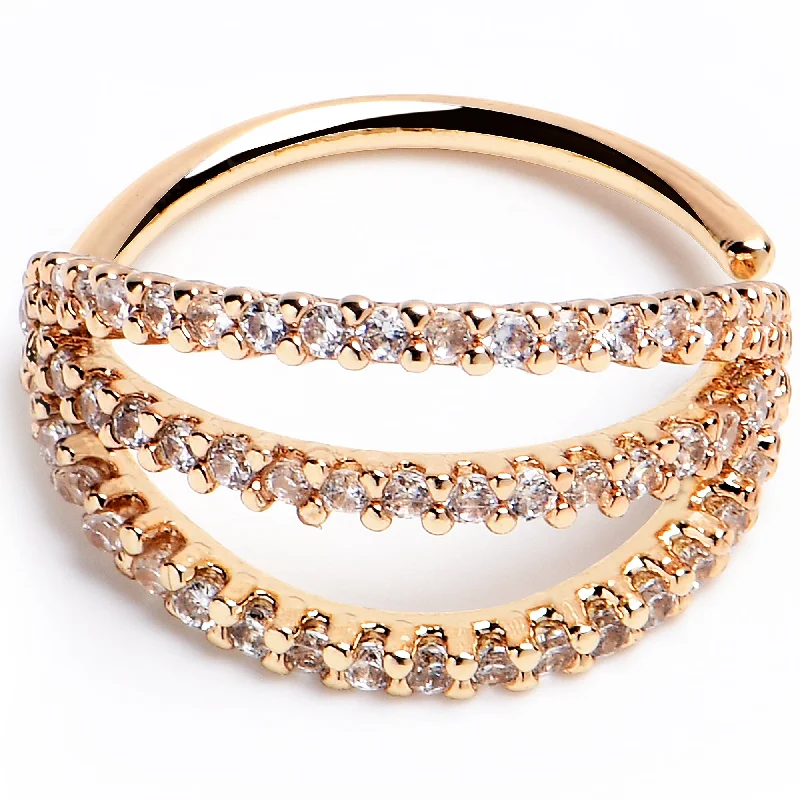 Stylish Gold Nose Rings with Elegant Designs -20 Gauge 3/8 Clear CZ Gem Gold Tone Faux Triple Hoop Nose Hoop Stylish Gold Nose Rings with Elegant Designs -20 Gauge 3/8 Clear CZ Gem Gold Tone Faux Triple Hoop Nose Hoop