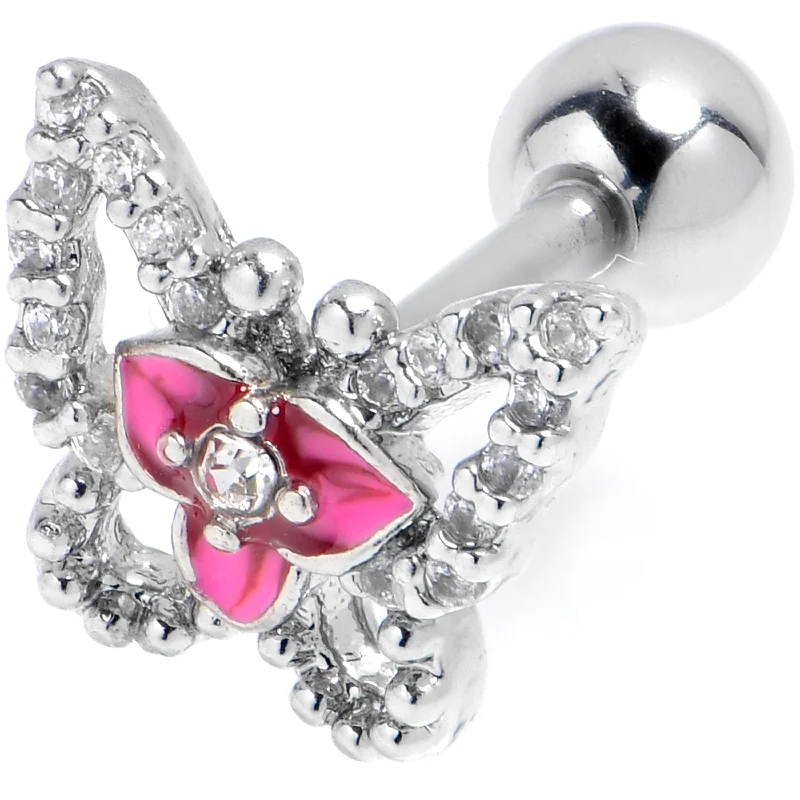 Women's Earrings – Elegant Designs for Every Personality--16 Gauge 1/4 Clear Gem Fabulous Butterfly Pink Cartilage Tragus Earring