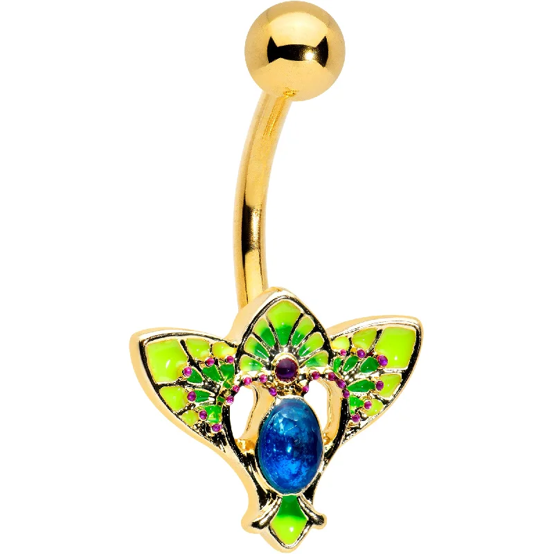 Beautiful Belly Rings for Everyday Glam -Blue Purple Gem Gold Tone Tropic Fan Belly Ring Beautiful Belly Rings for Everyday Glam -Blue Purple Gem Gold Tone Tropic Fan Belly Ring